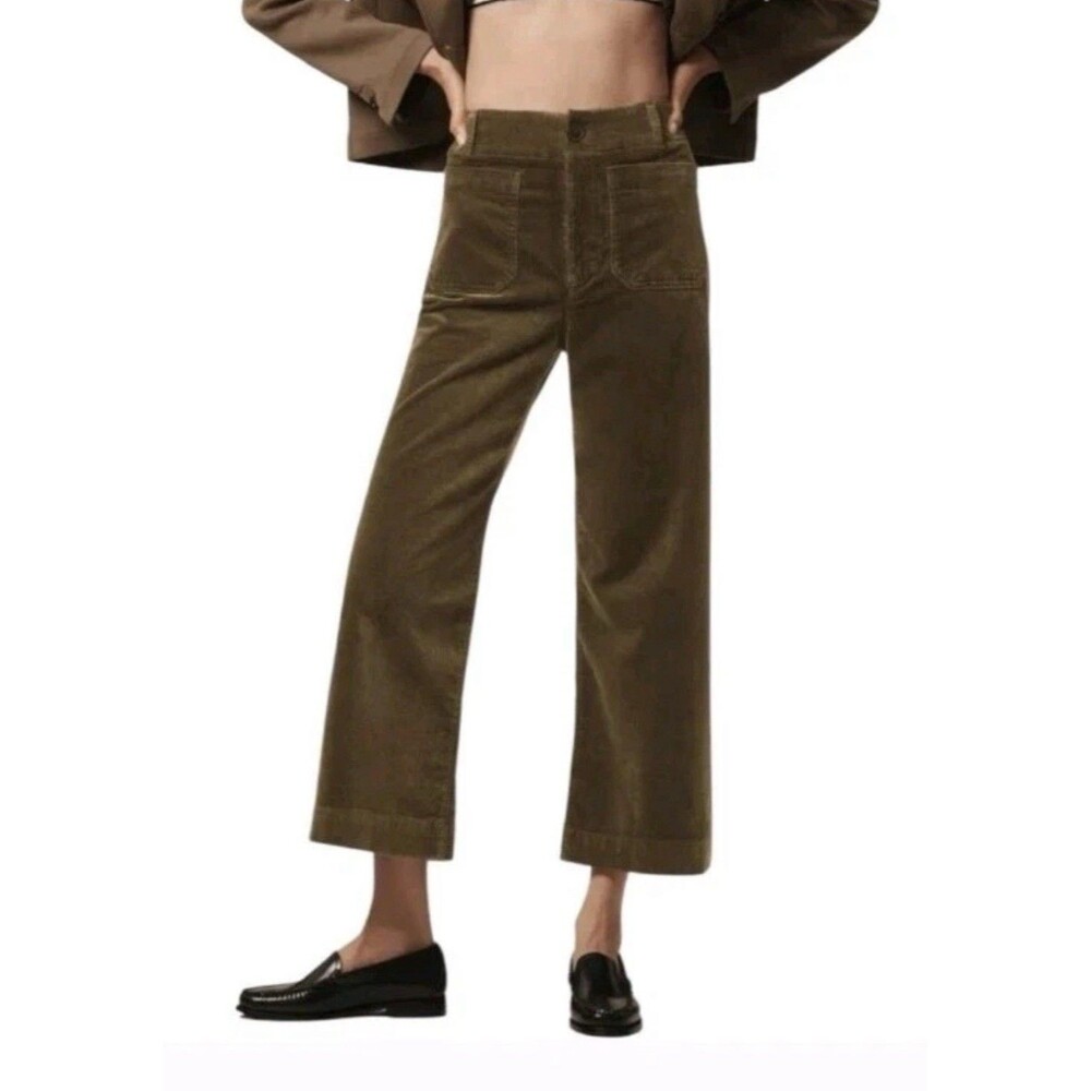 Maeve Pants Womens 28 Olive Green The Colette Cropped Wide Leg Corduroy